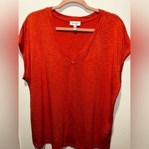 Jessica Simpson Women's Orange V‑Neck Cap Sleeve T Shirt